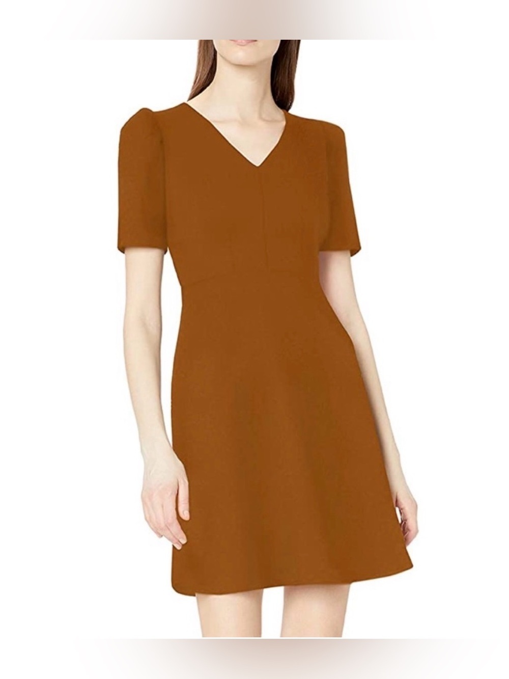 Lark & Ro Mustard A-Line Dress Short Sleeve V-Neck Size 4 NWT